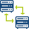 Symbolische Darstellung eines Failover-Systems mit verbundenen Servern für Hochverfügbarkeit und Ausfallsicherheit.