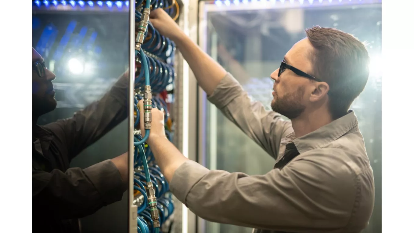 Person working in a data center