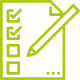 Green pictogram in the form of a list with a pen, symbolizing the definition of requirements.