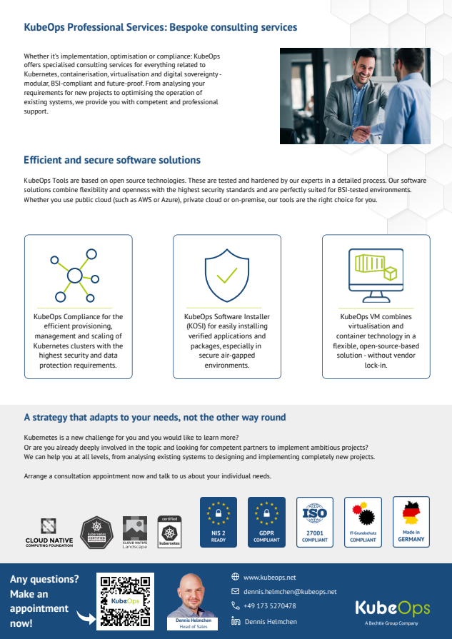 Second page of the one pager Your Kubernetes Infrastructure. Our Expertise.